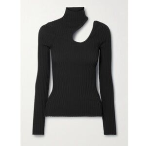 Anine Bing Black Ribbed Cut-Out Knit Top